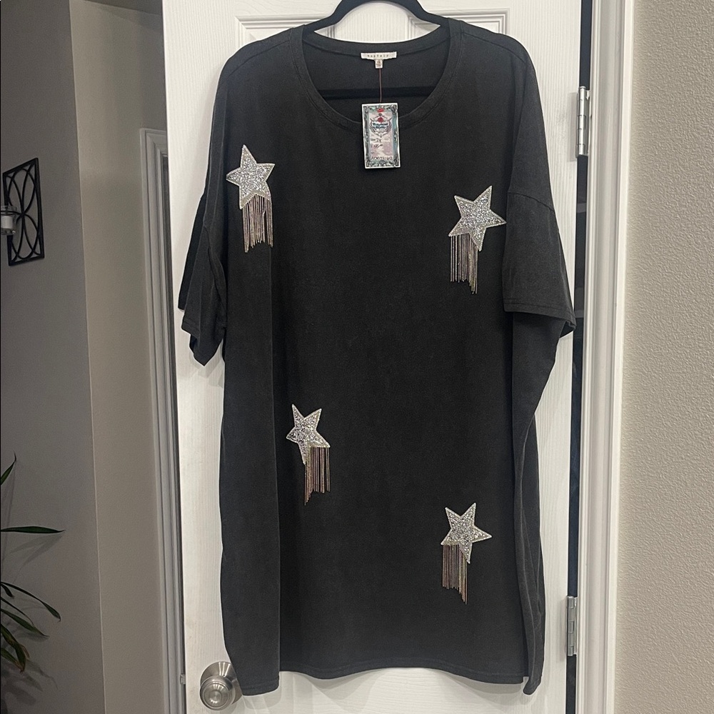Black Star Embellished Midi Dress